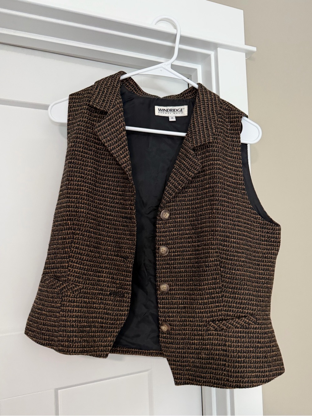 Vintage Brown Tweed Button-Front Vest